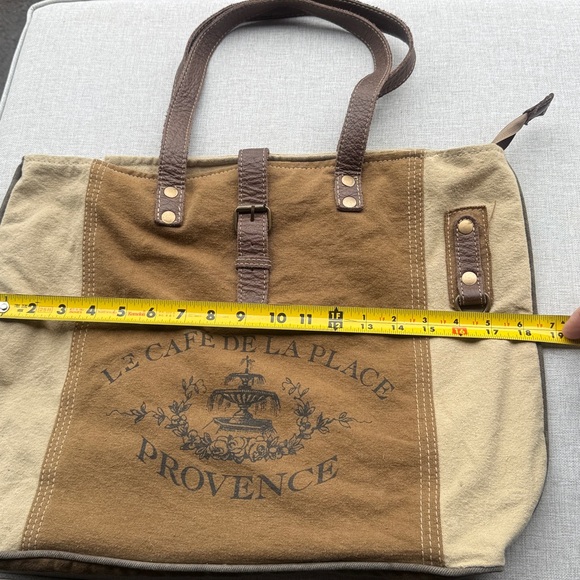 Myra Tote Bag Brown Le Cafe De La Place Provence Cotton and Leather - Picture 6 of 14